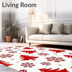 Red Christmas Trees Snowflakes Circles Rug