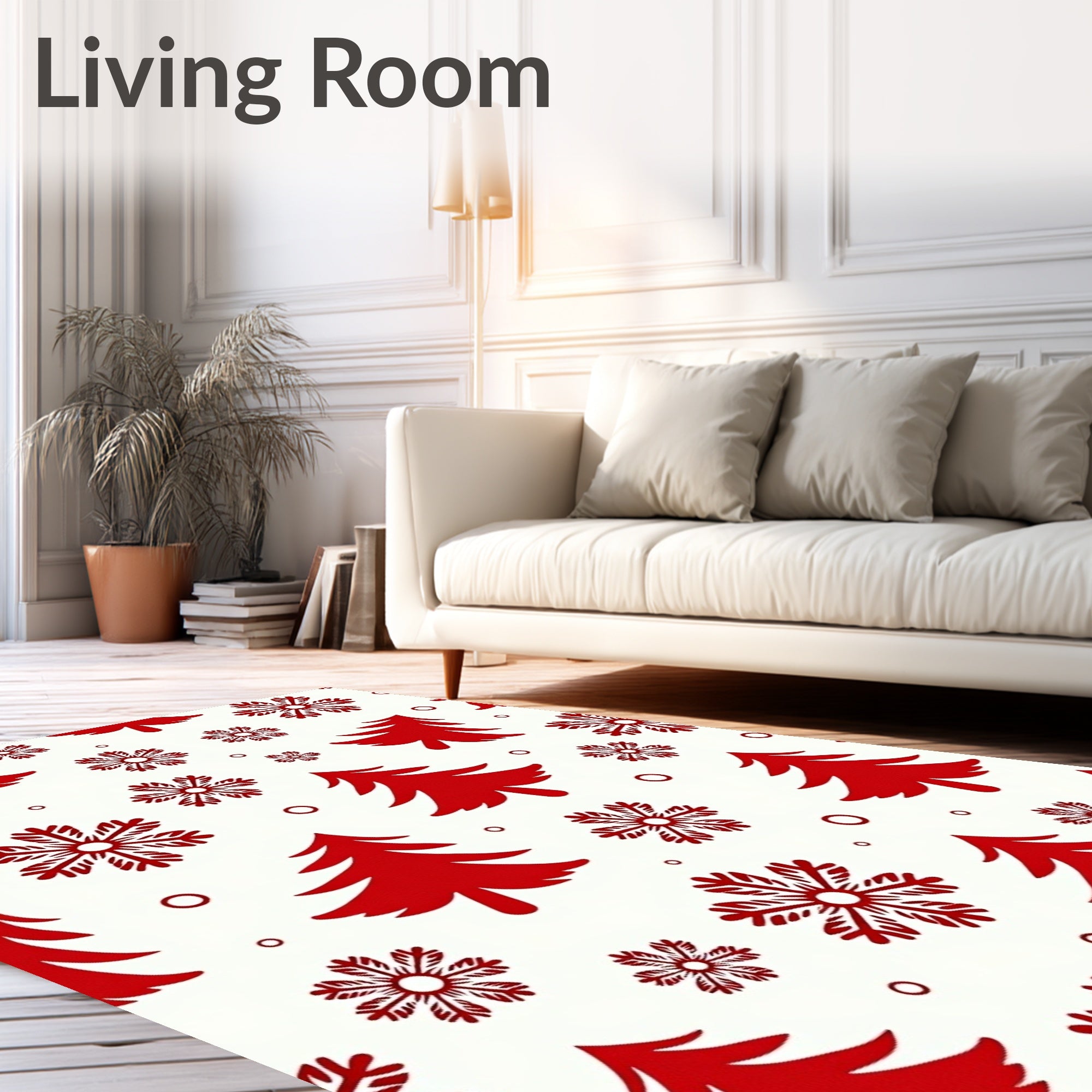 Red Christmas Trees Snowflakes Circles Rug