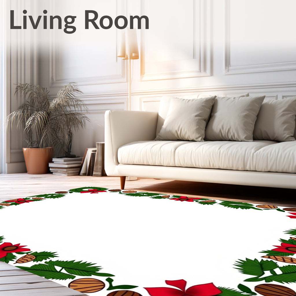 Festive Green Pine Red Bow Wreath Rug