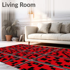 Red Black Geometric Glitch Squares Rug