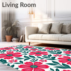 Crimson Floral Foliage Botanical Rug