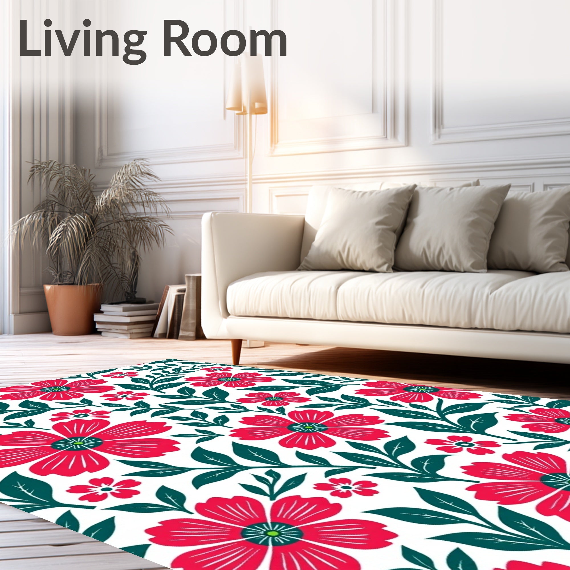 Crimson Floral Foliage Botanical Rug