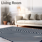 Navy White Geometric Maze Lines Rug