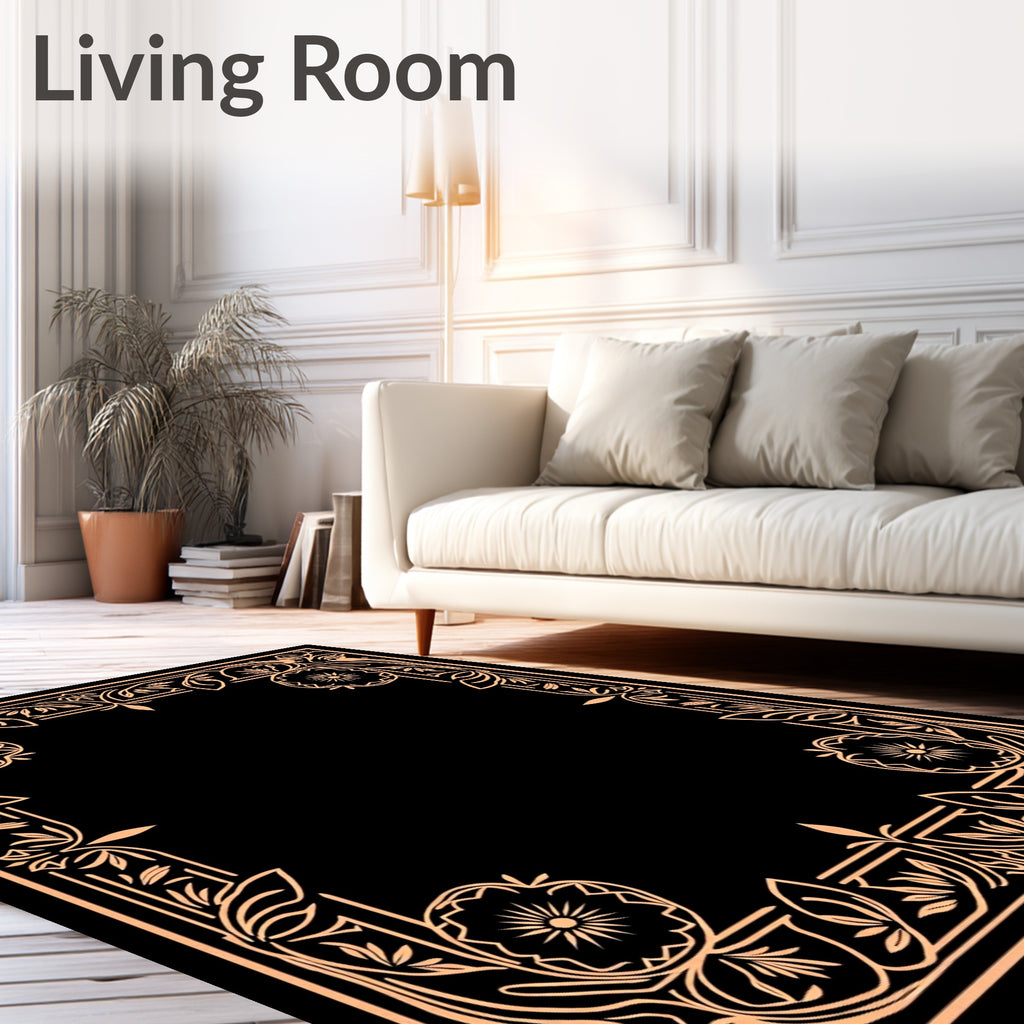 Peach Art Nouveau Floral Bordered Rug