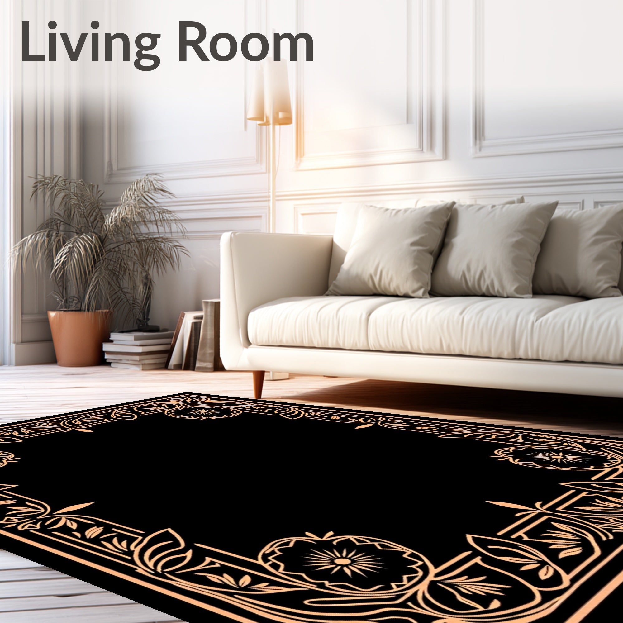 Peach Art Nouveau Floral Bordered Rug
