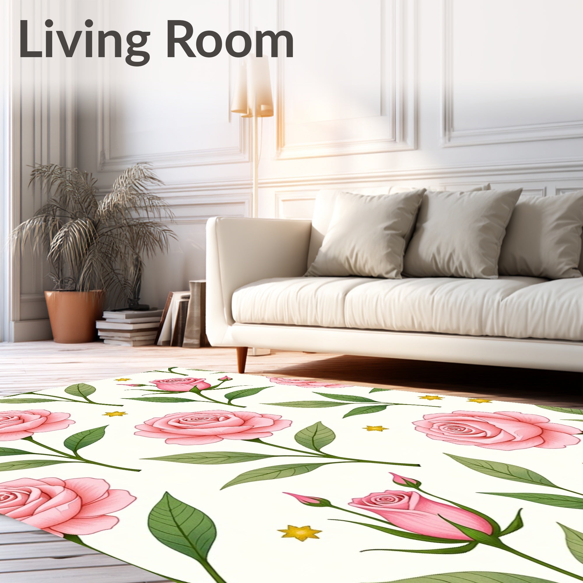 Pink Roses and Golden Stars Garden Rug