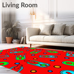 Retro Red Cartoon Capsule Shapes Rug
