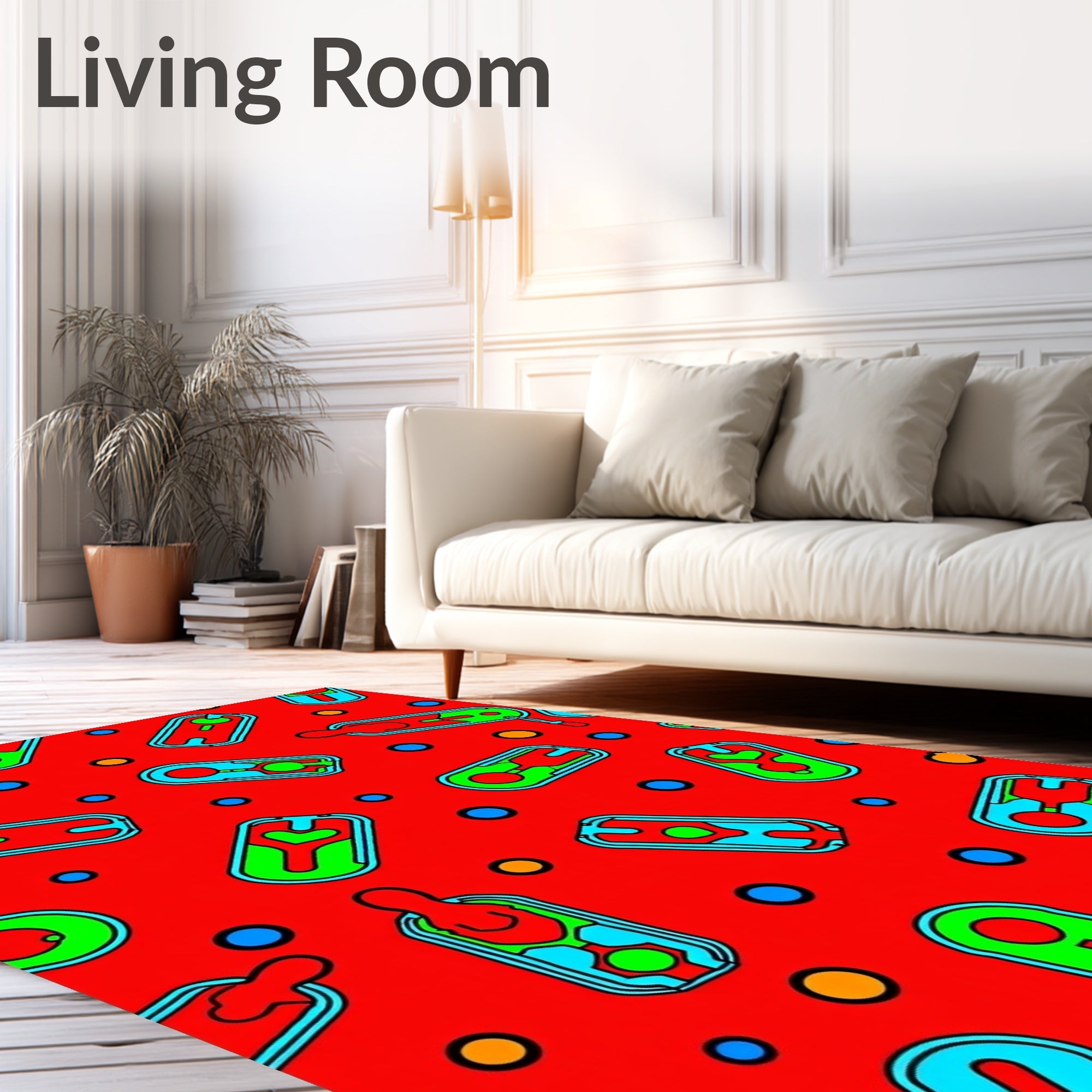 Retro Red Cartoon Capsule Shapes Rug