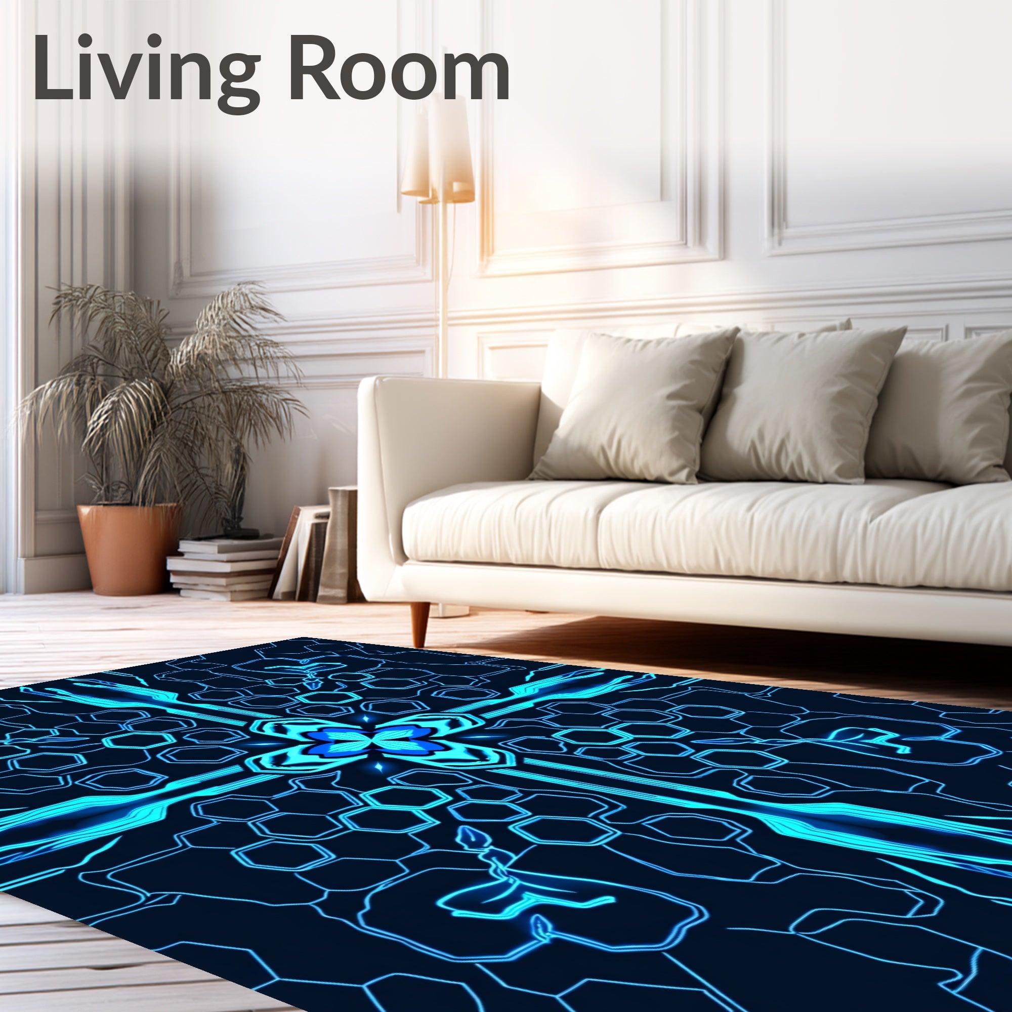 Electric Blue Hexagonal Symmetrical Spires Rug