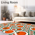 Orange Pumpkin Circles With Falling Leaves Rug