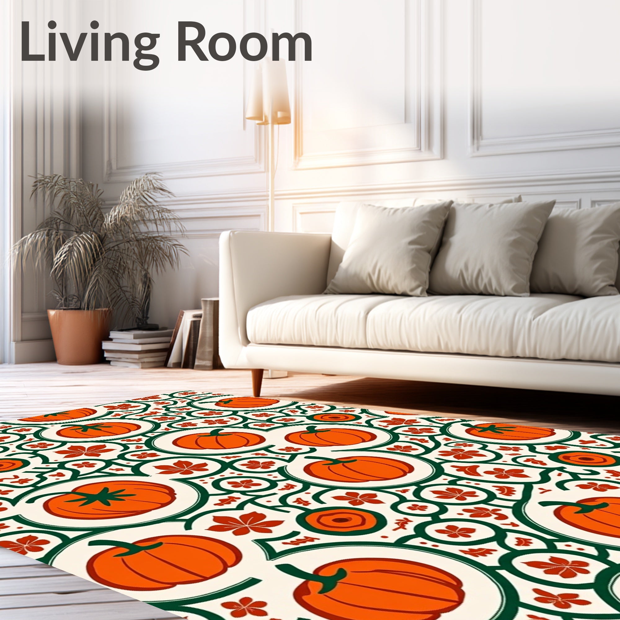 Orange Pumpkin Circles With Falling Leaves Rug