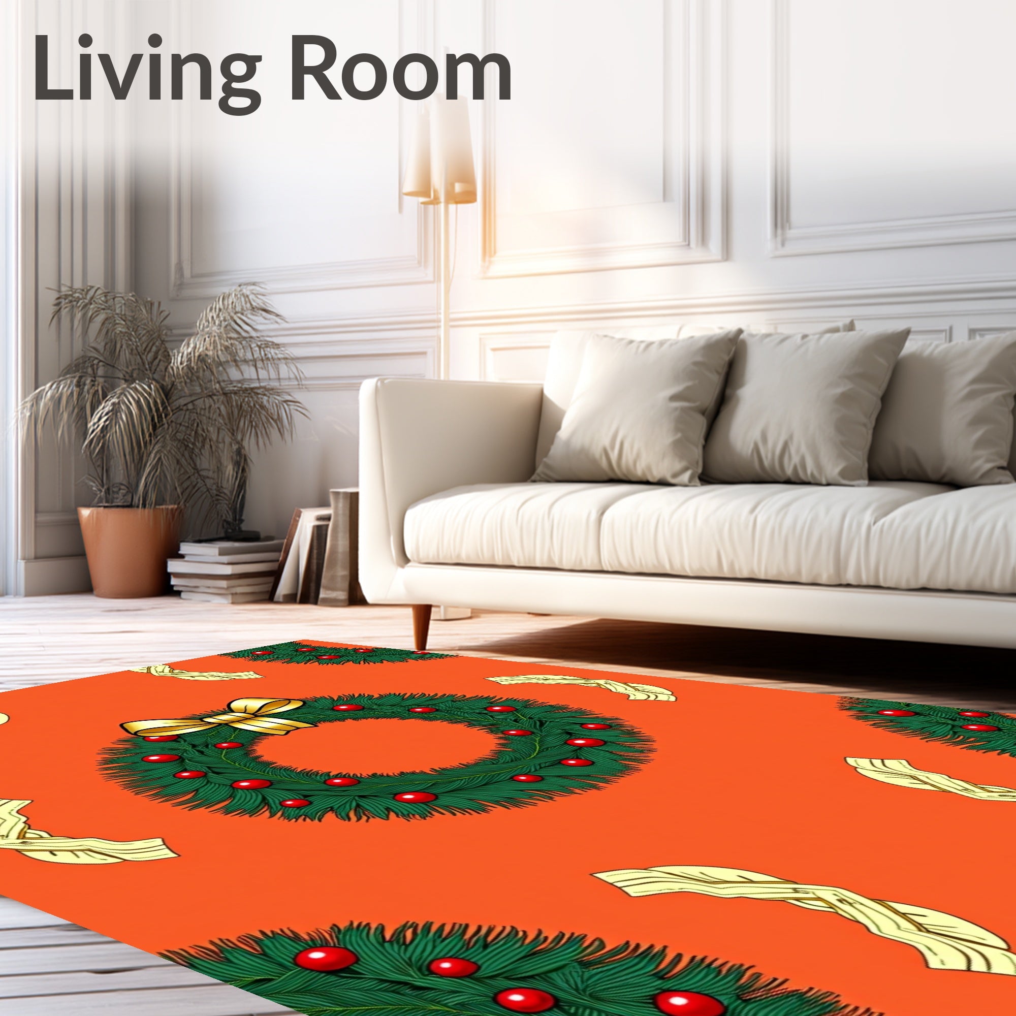 Christmas Wreath Golden Bow Garland Rug