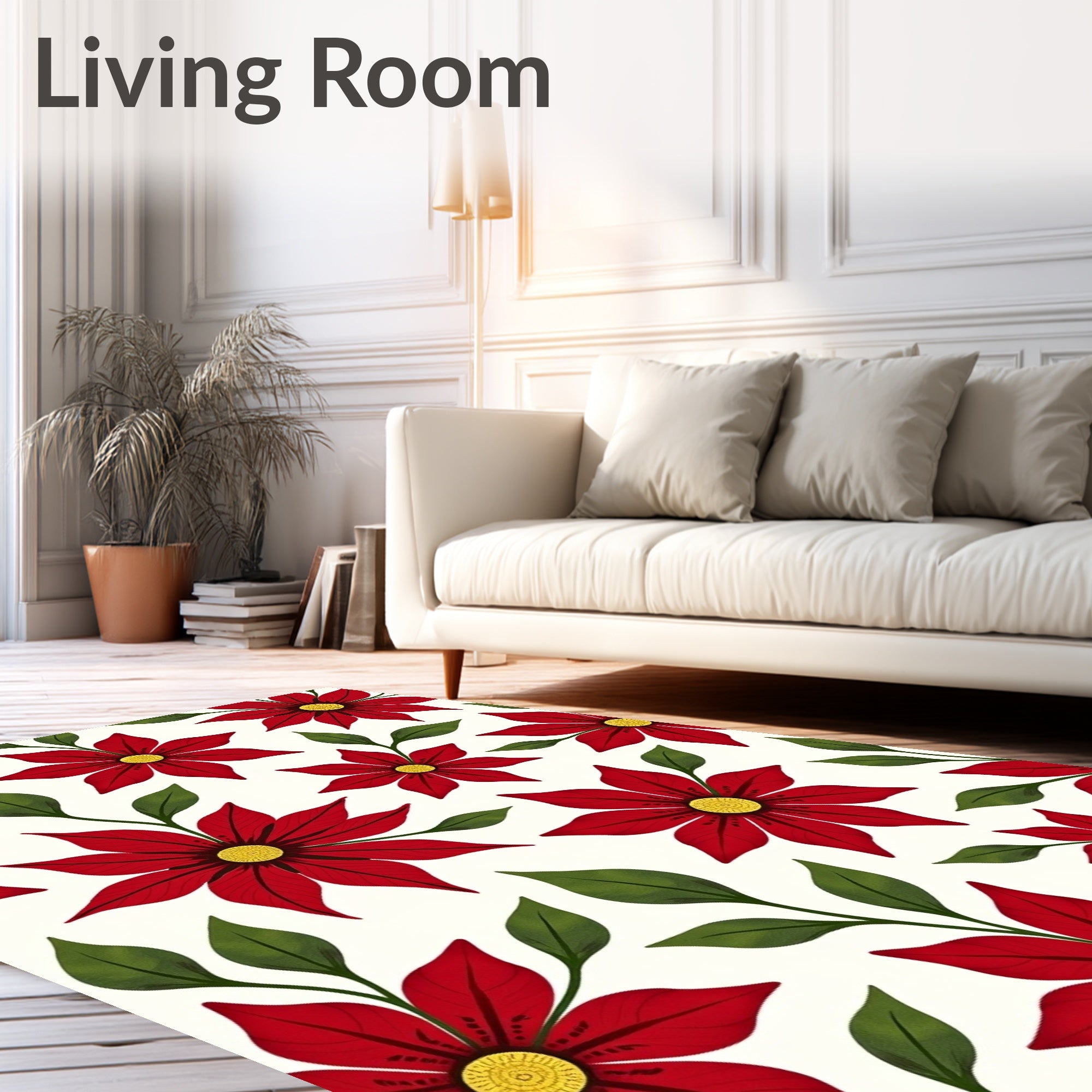 Red Poinsettia Floral Harmony Rug