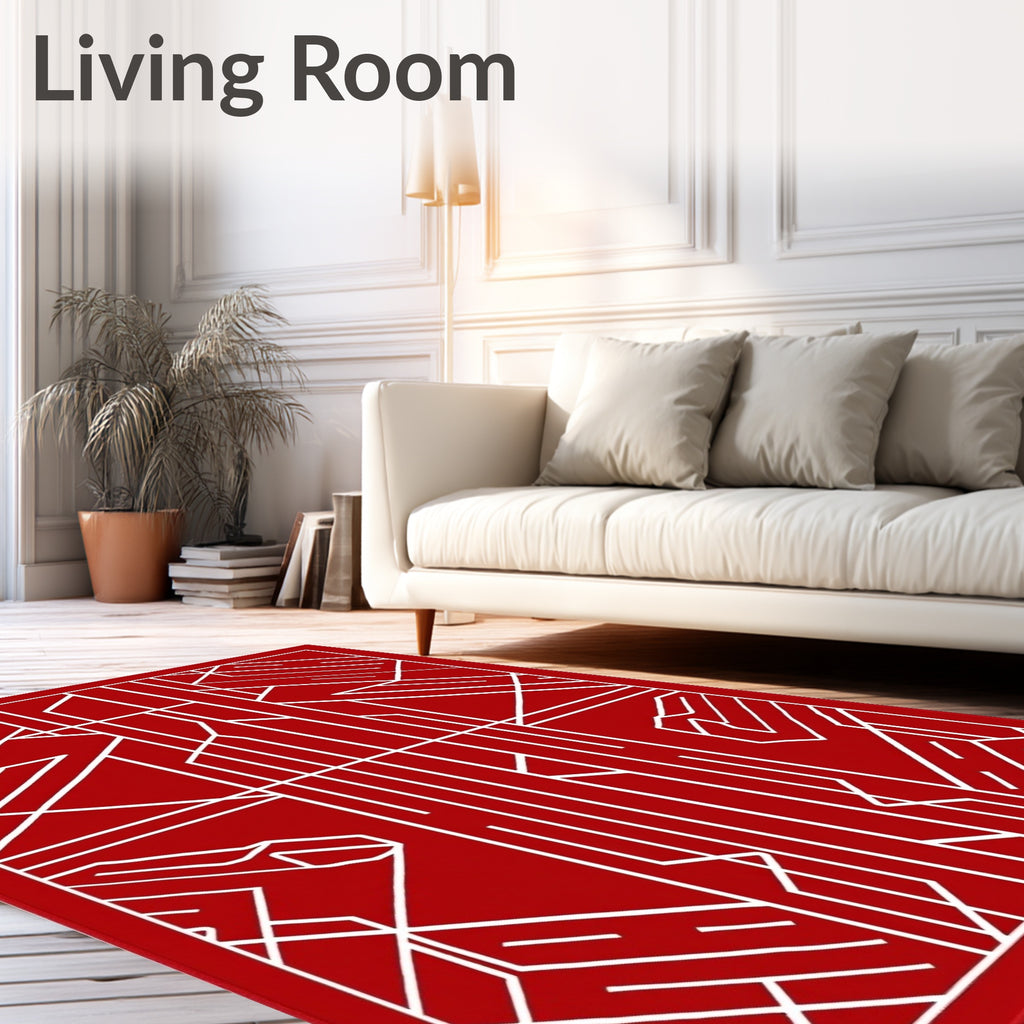 Crimson White Geometric Art Deco Rug