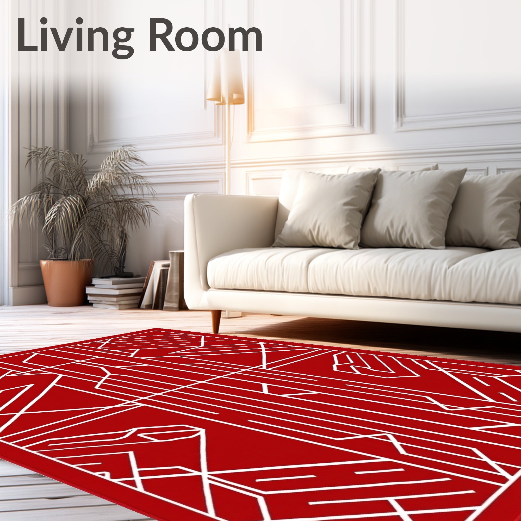 Crimson White Geometric Art Deco Rug