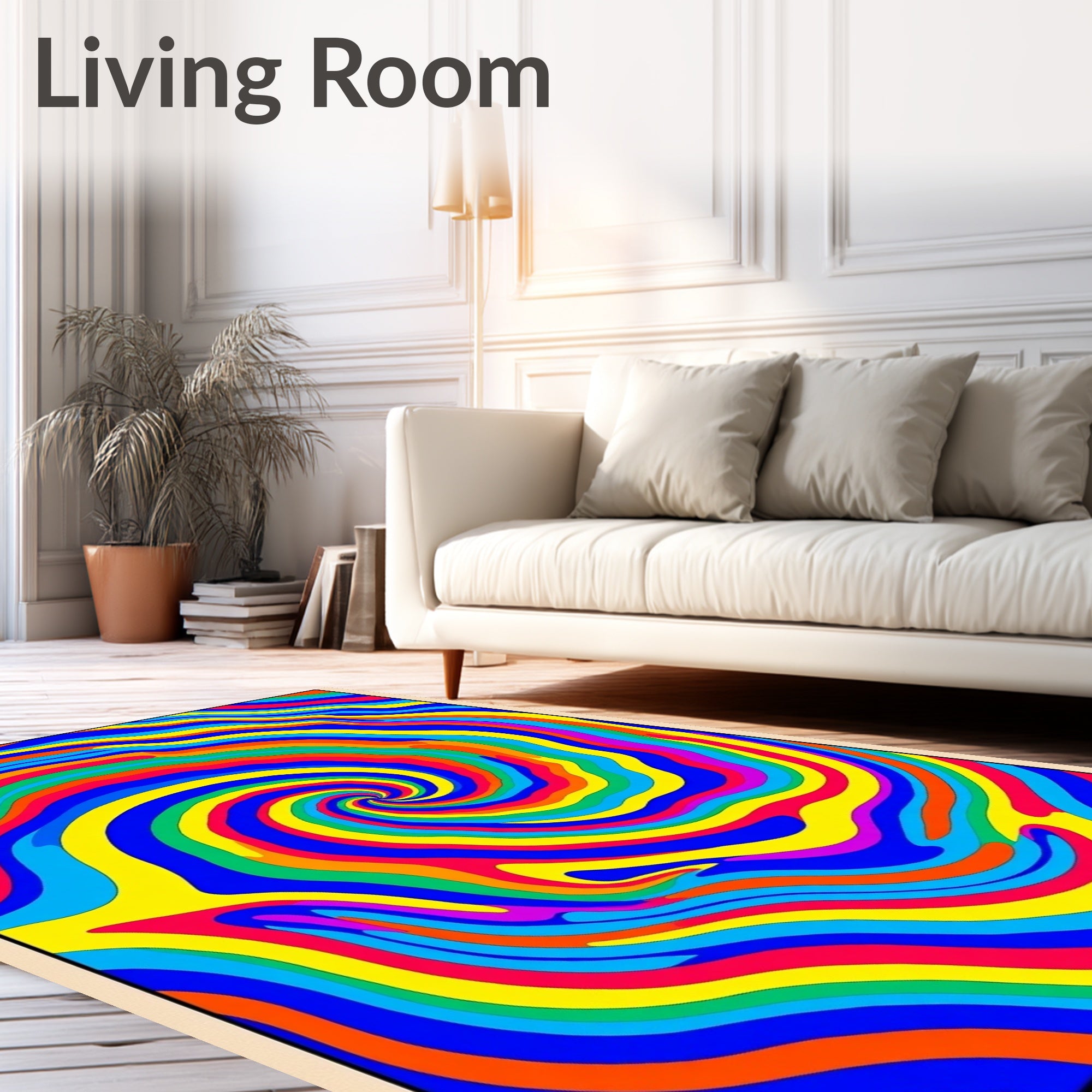 Vibrant Rainbow Swirl Abstract Rug