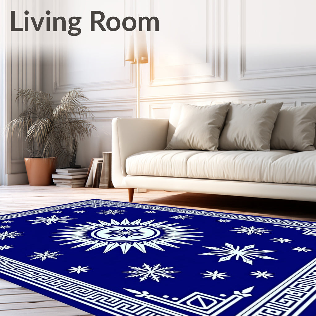 Cobalt Blue Sun Snowflake Medallion Rug