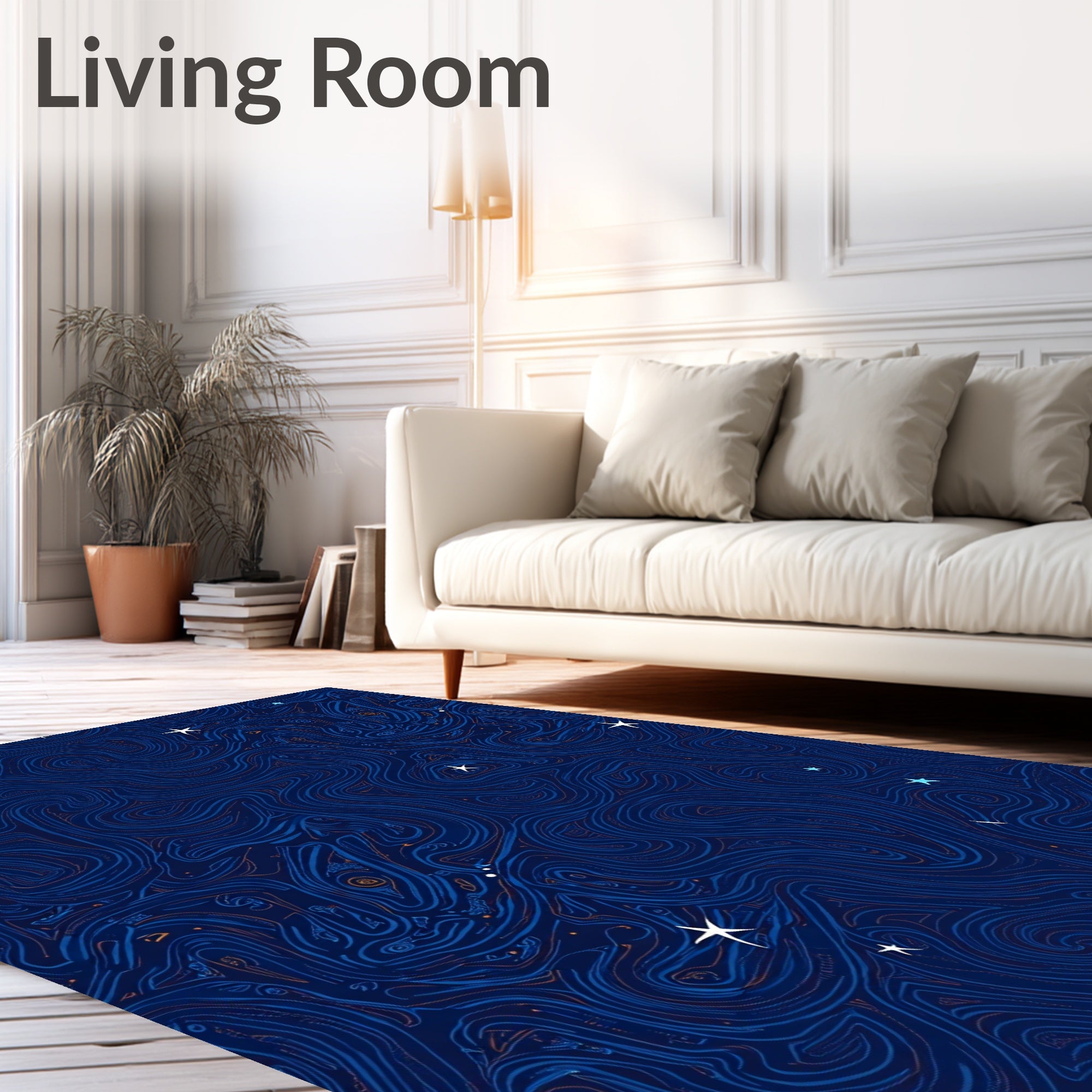 Deep Blue Swirling Galaxy Stars Rug