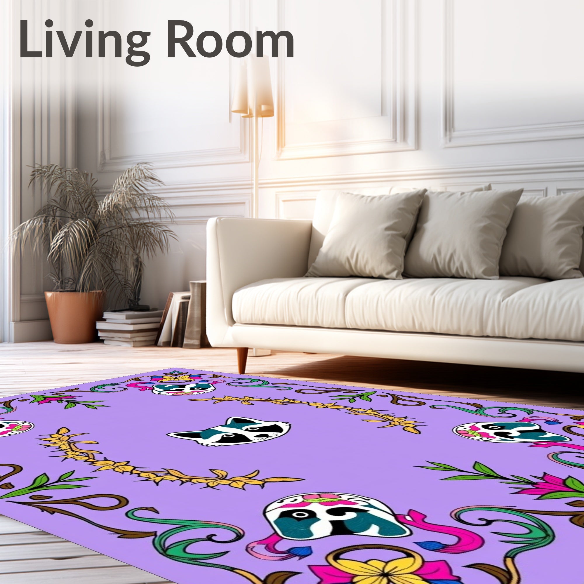 Floral Raccoon Medallion Lavender Rug