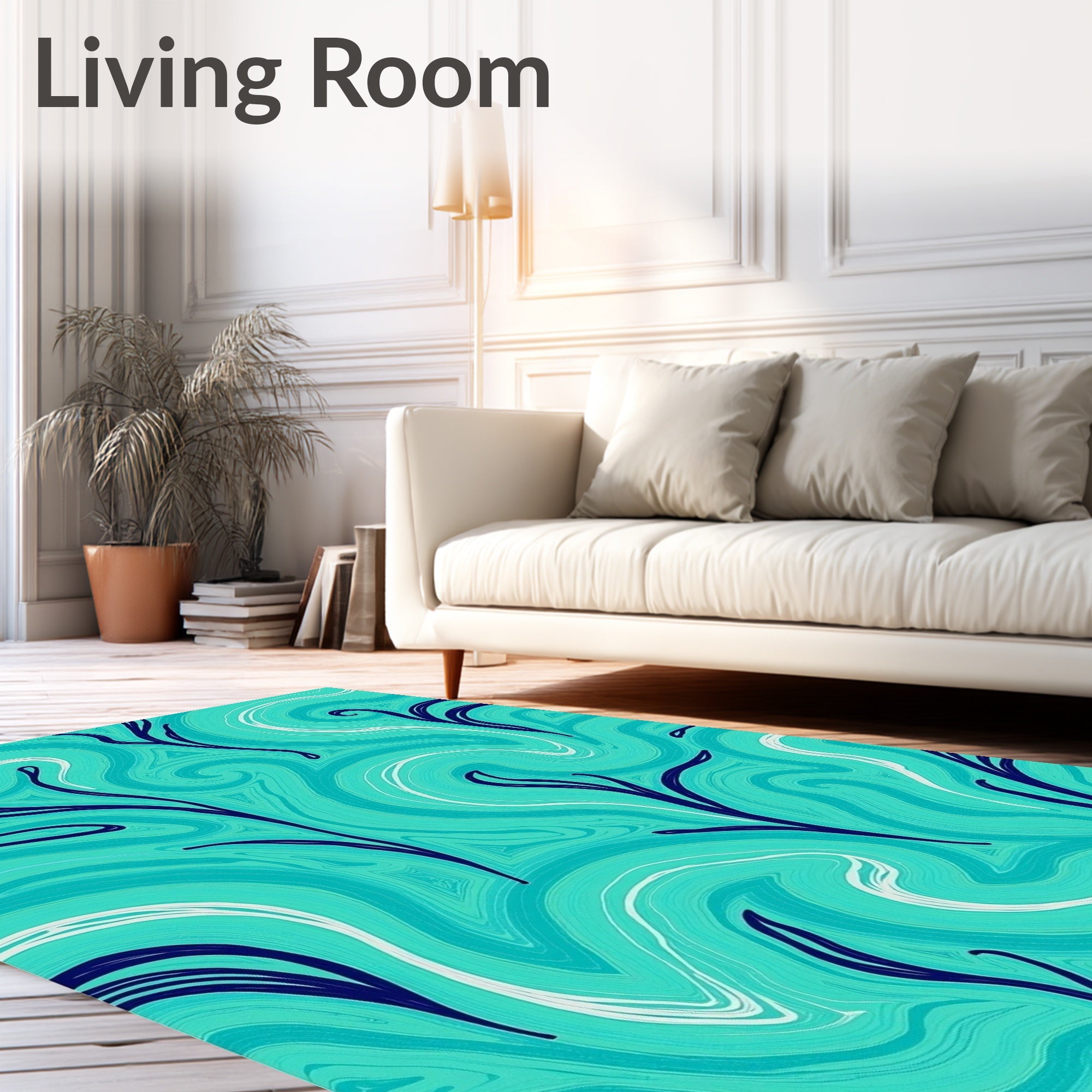 Teal Swirl Botanical Sprig Rug