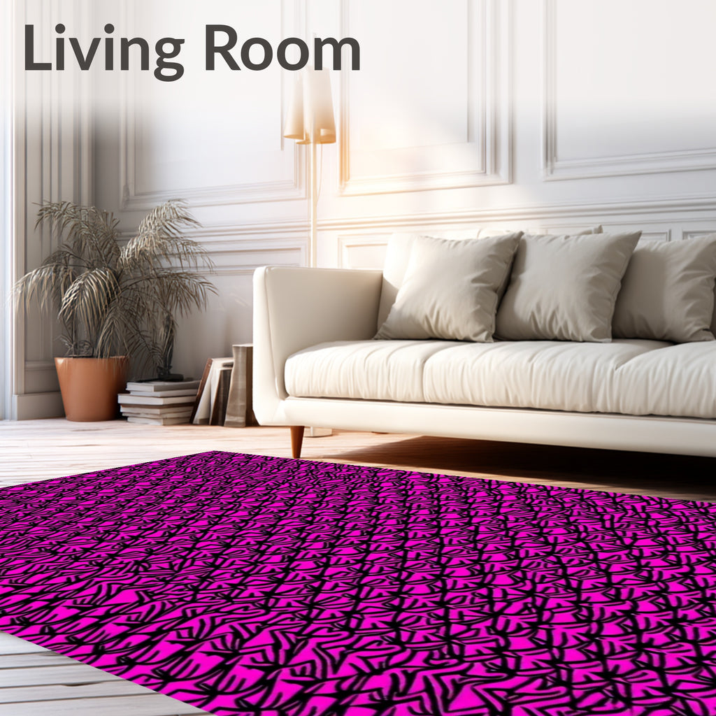 Vibrant Pink Black Woven Texture Rug
