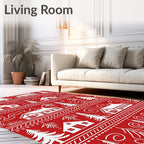 Festive Red White Village Trees Rug