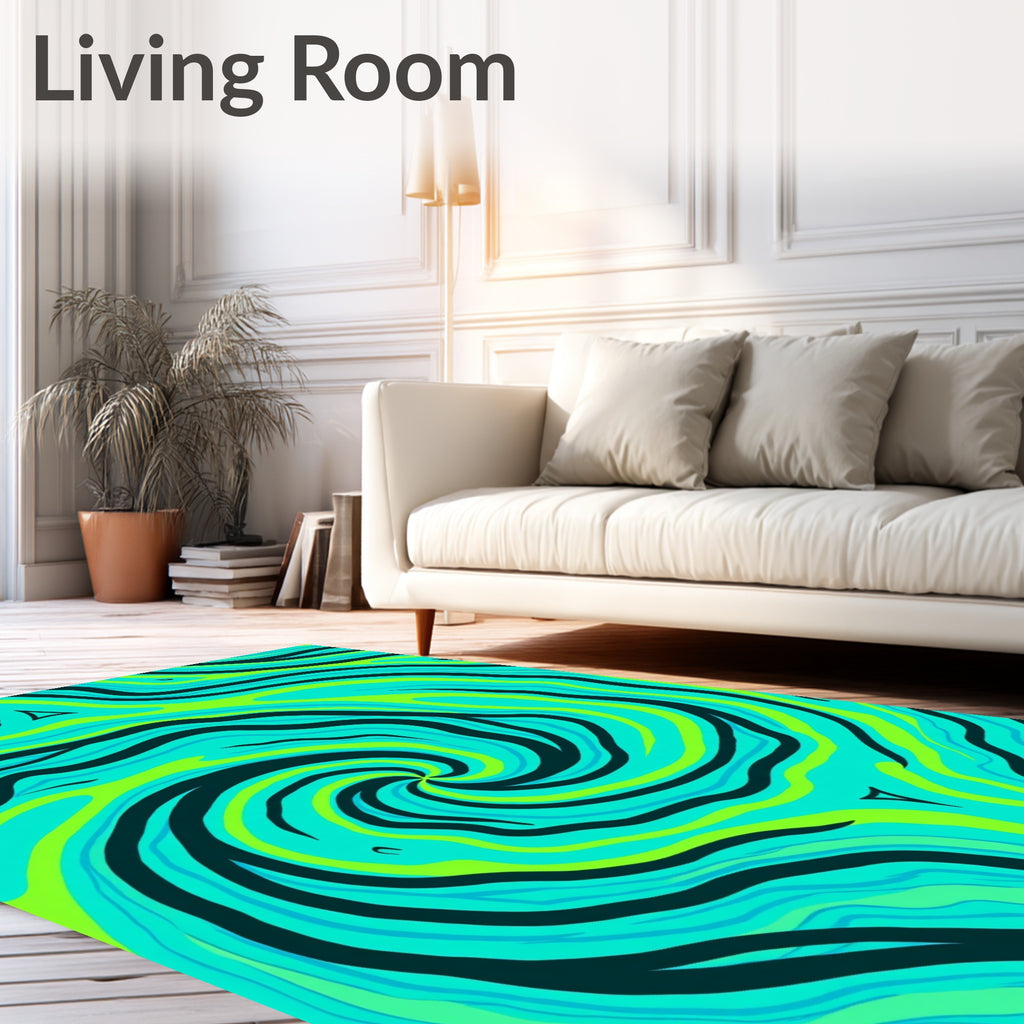 Vibrant Aqua Green Swirl Rug