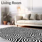 Bold Black White Swirl Maze Rug