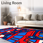 Red Blue Automotive Stars Collage Rug