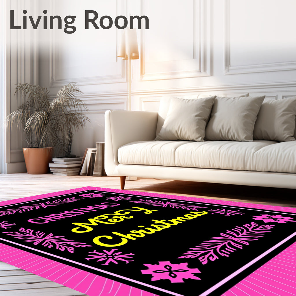 Bright Pink Snowflake Border Christmas Rug