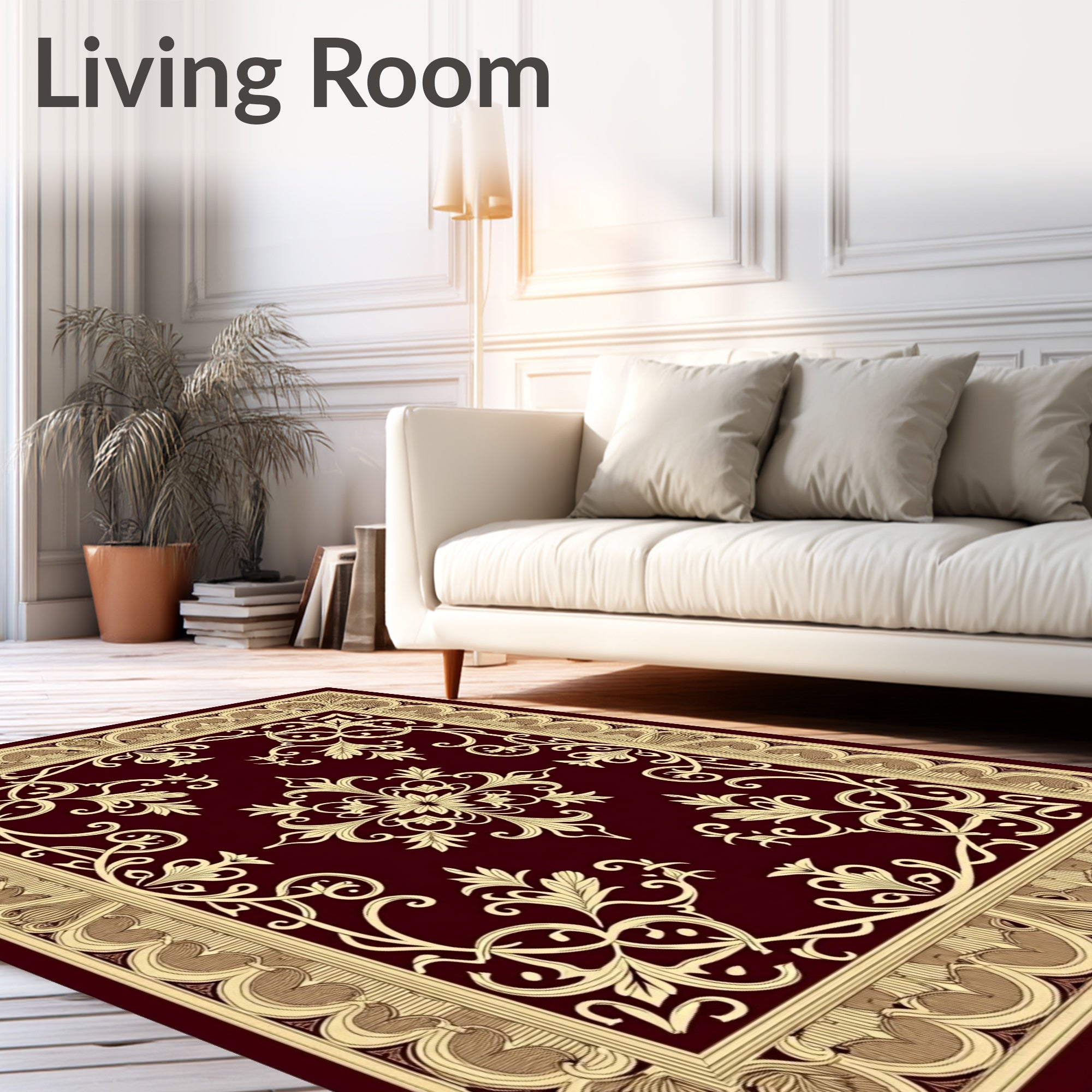 Maroon Floral Scrollwork Medallion Rug