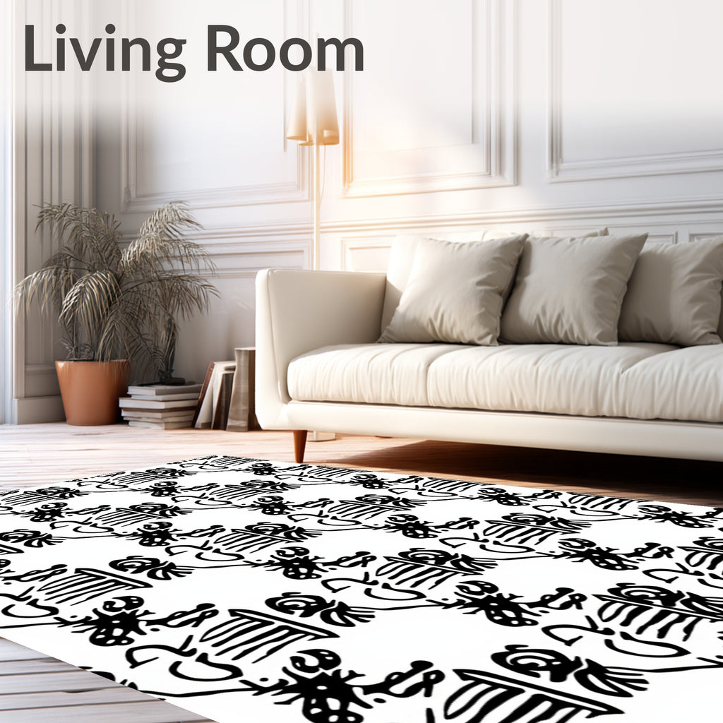 Primitive Black And White Glyph Art Rug