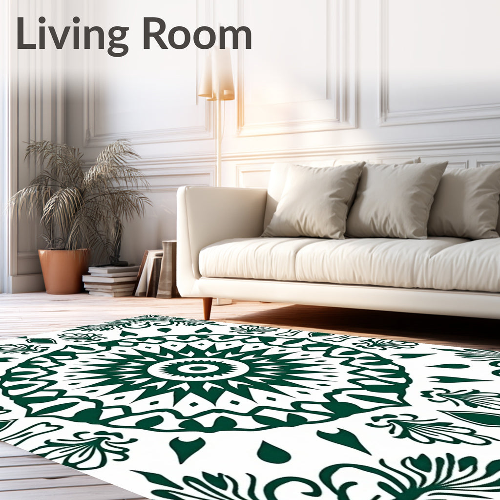Forest Green Mandalas Floral Symmetry Rug