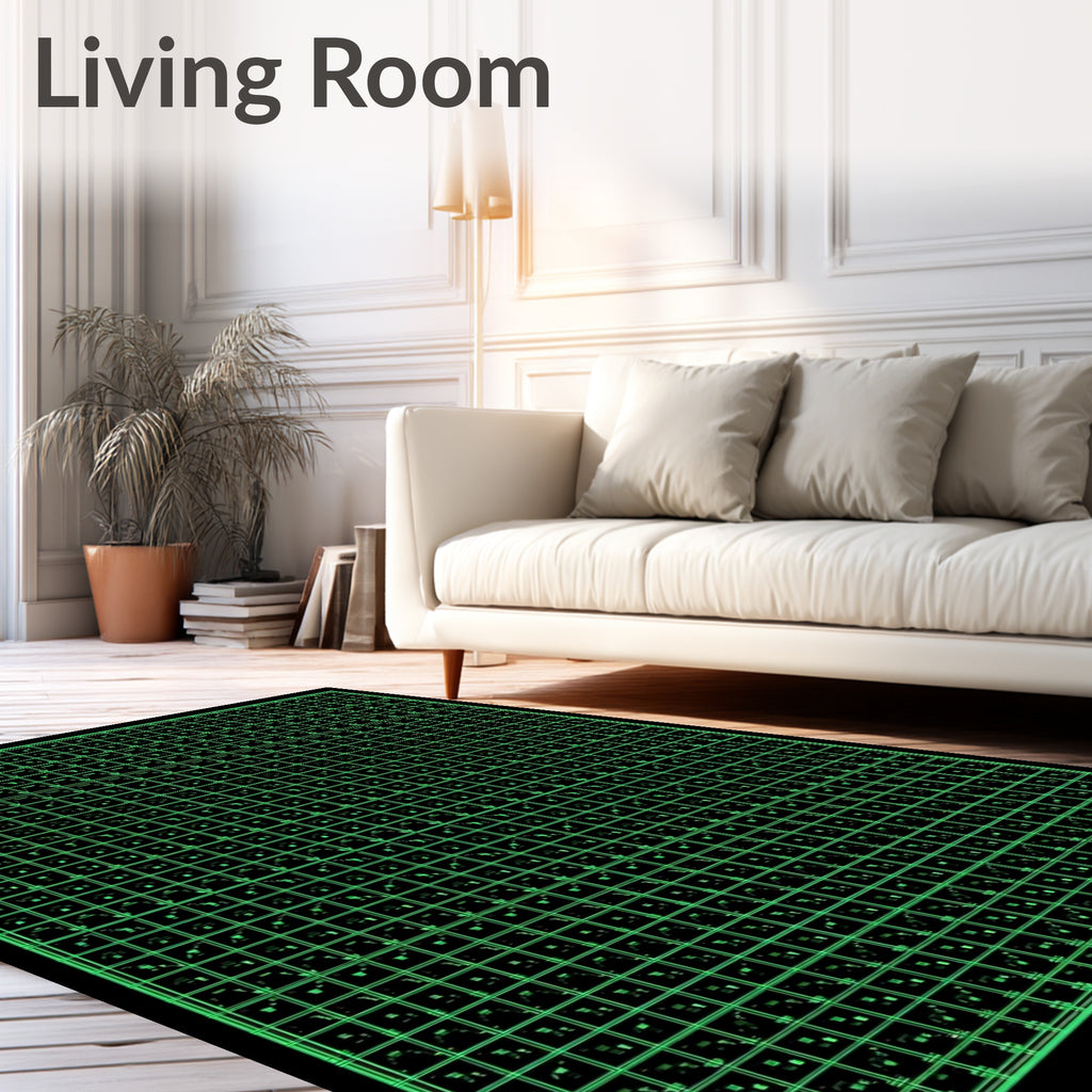 Geometric Black Squares Grid Rug