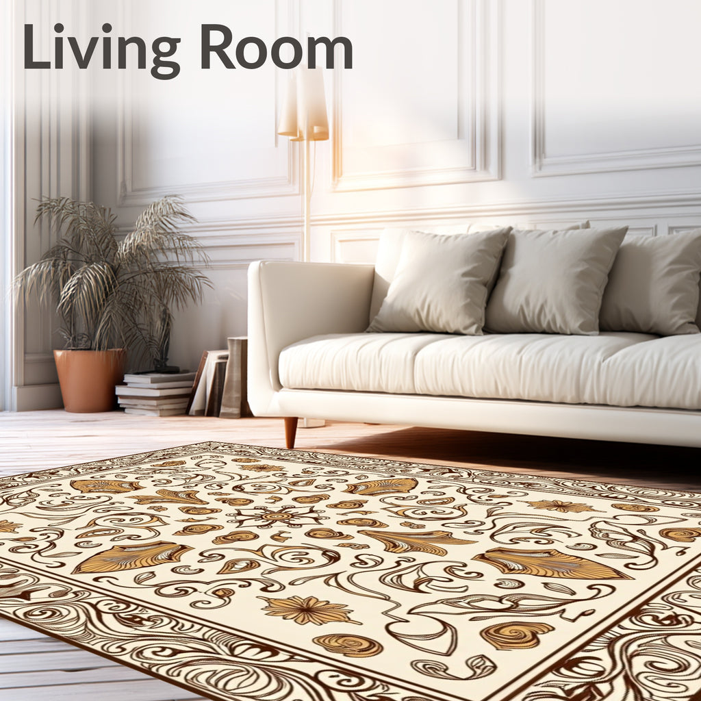 Ornate Brown Floral Medallion Art Nouveau Rug