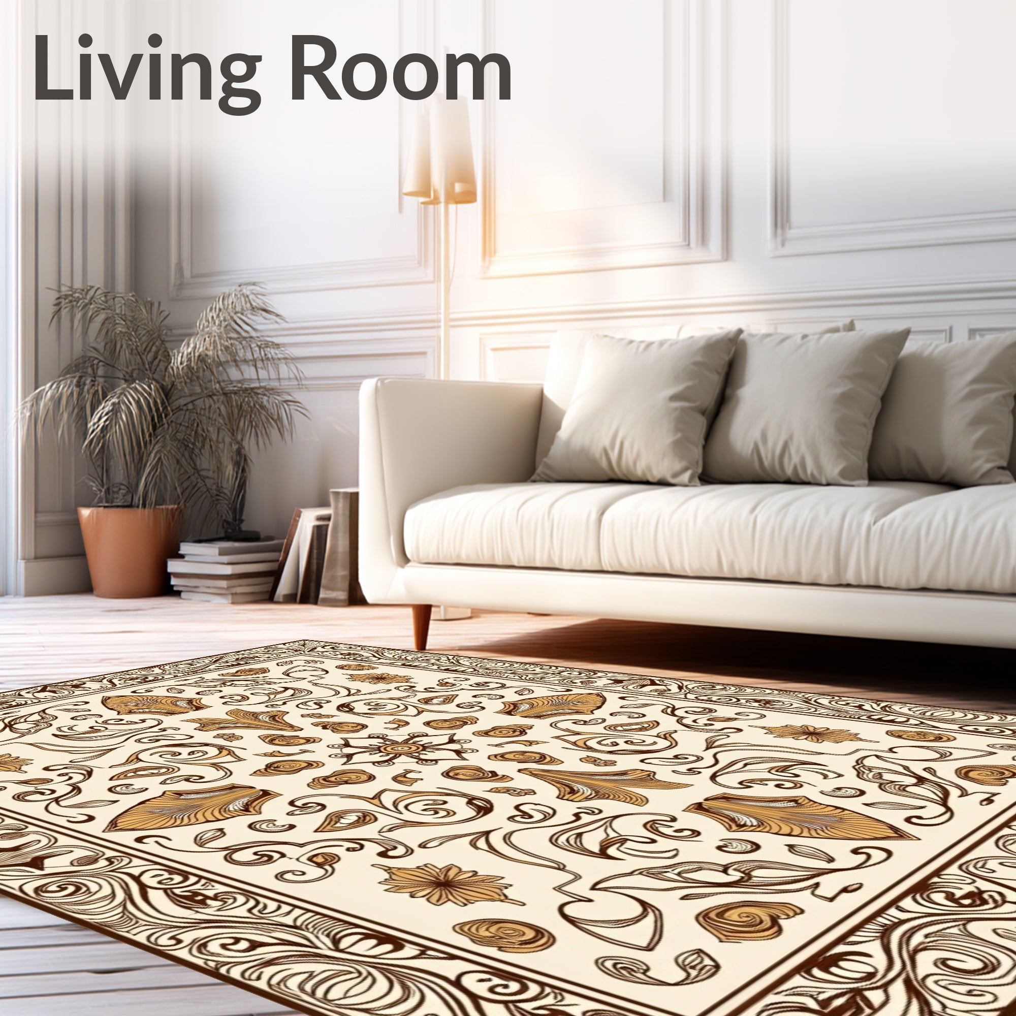 Ornate Brown Floral Medallion Art Nouveau Rug