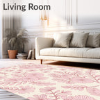 Soft Pink Floral Branches Cream Rug