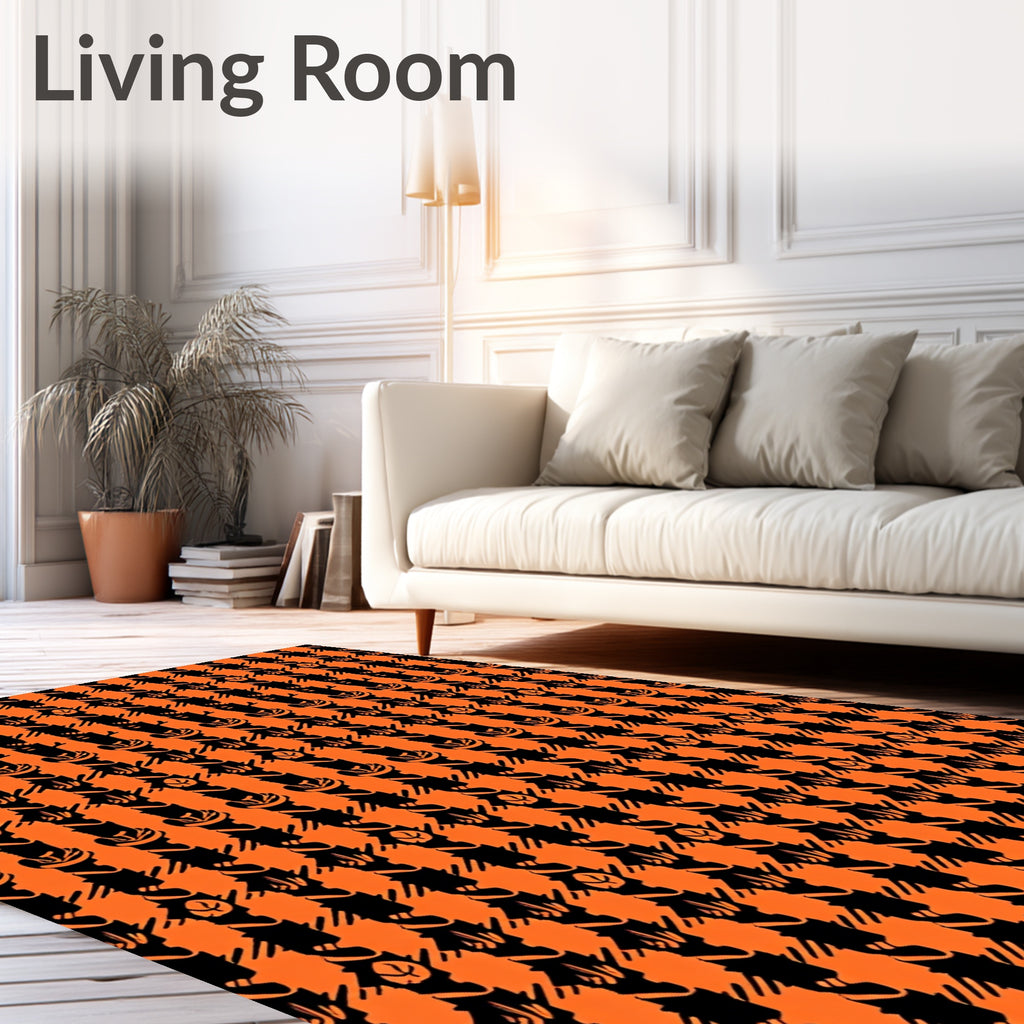 Bold Orange Black Plaid Swirl Rug