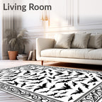Spooky Black Bat Fluttering Flock Rug