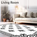 Black White Filigree Floral Medallion Rug