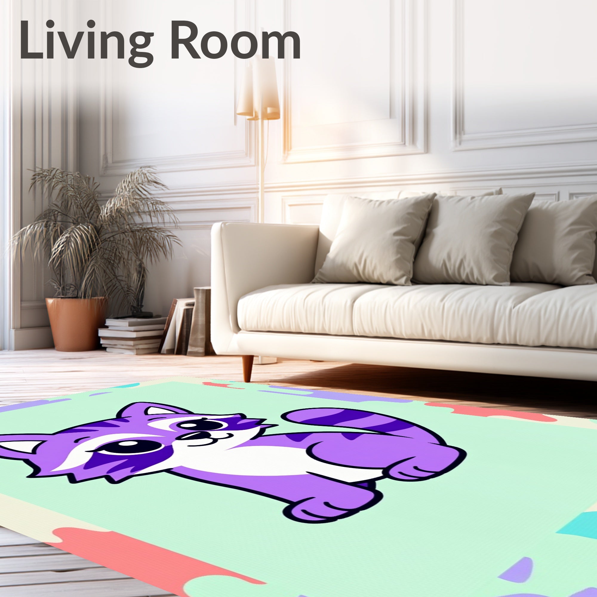 Purple Cat With Stripes Border Rug