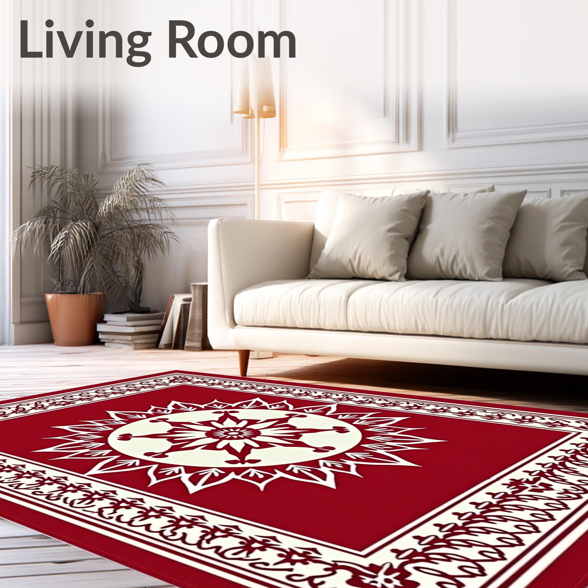 Crimson Cream Radial Medallion Frame Rug