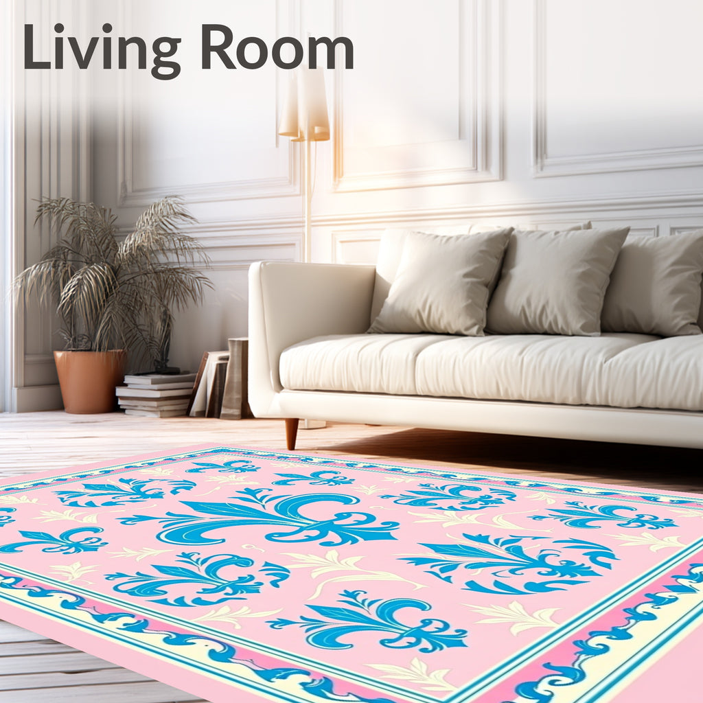 Pink Blue Fleur De Lis Floral Rug