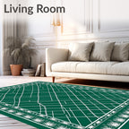Deep Green White Geometric Lattice Rug