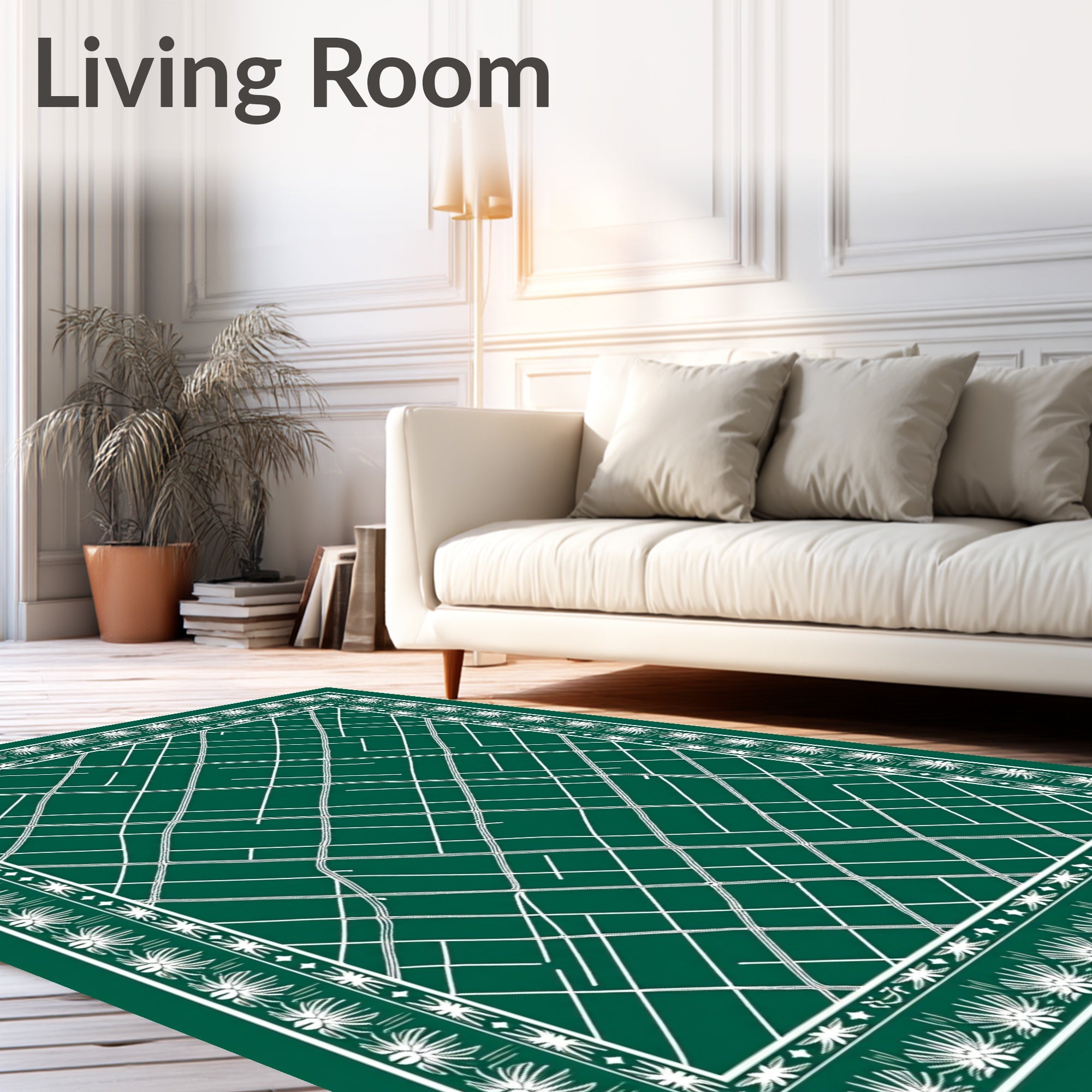 Deep Green White Geometric Lattice Rug