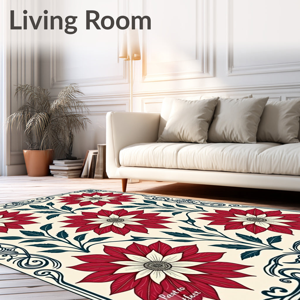 Crimson White Floral Art Nouveau Rug