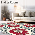 Crimson White Floral Art Nouveau Rug