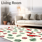 Crimson Birds Green Pine Branches Rug