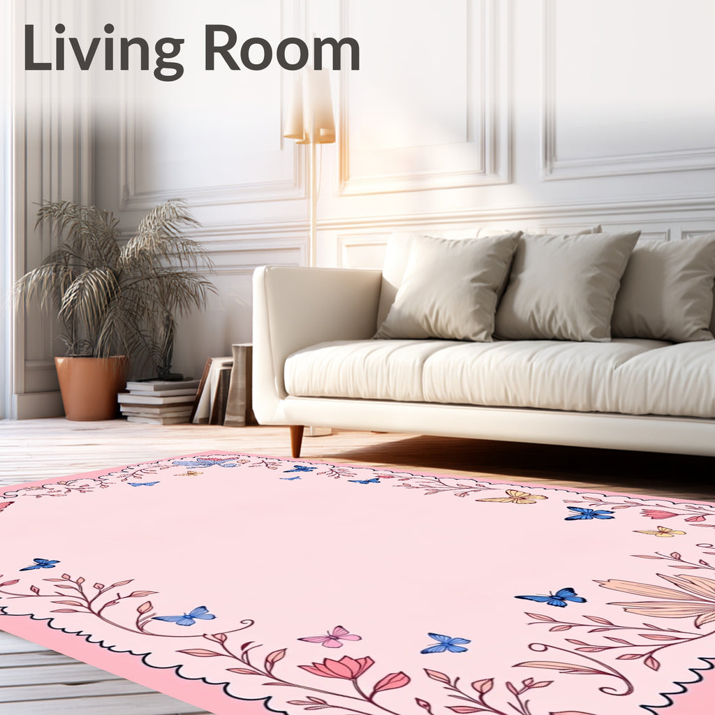 Delicate Butterfly Garden Floral Border Rug