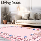 Delicate Butterfly Garden Floral Border Rug